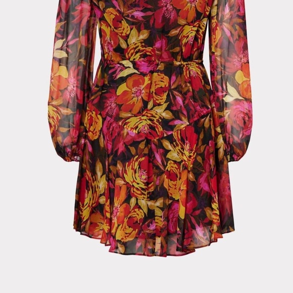 Milly Reina fall foliage Flounce mini Dress in rust multi floral $495 - Picture 8 of 9